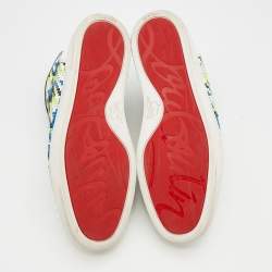 مملوكة مسبقًا Christian Louboutin Multicolor Woven Leather Louis Spikes Cap Toe High Top Sneakers Size 41.5