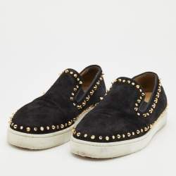 Pre Owned Christian Louboutin Black Suede Spike Pik Boat Slip On Sneakers Size 41.5