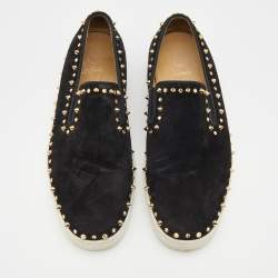 Pre Owned Christian Louboutin Black Suede Spike Pik Boat Slip On Sneakers Size 41.5
