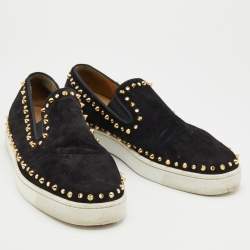 Pre Owned Christian Louboutin Black Suede Spike Pik Boat Slip On Sneakers Size 41.5