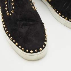 Pre Owned Christian Louboutin Black Suede Spike Pik Boat Slip On Sneakers Size 41.5