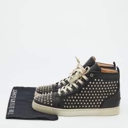 مملوكة مسبقًا Christian Louboutin Black Leather Louis Spikes High Top Sneakers Size 44.5