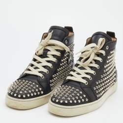 مملوكة مسبقًا Christian Louboutin Black Leather Louis Spikes High Top Sneakers Size 44.5