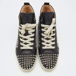 مملوكة مسبقًا Christian Louboutin Black Leather Louis Spikes High Top Sneakers Size 44.5