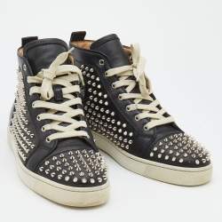 مملوكة مسبقًا Christian Louboutin Black Leather Louis Spikes High Top Sneakers Size 44.5