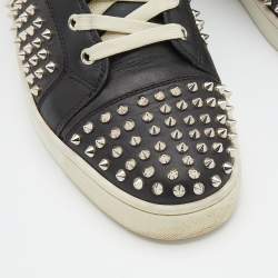 مملوكة مسبقًا Christian Louboutin Black Leather Louis Spikes High Top Sneakers Size 44.5