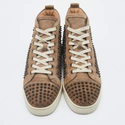 مملوكة مسبقًا Christian Louboutin Beige Suede Louis Spikes High Top Sneakers Size 45