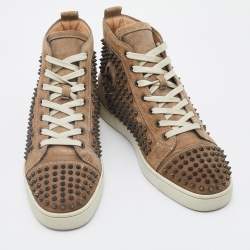 مملوكة مسبقًا Christian Louboutin Beige Suede Louis Spikes High Top Sneakers Size 45