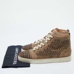 مملوكة مسبقًا Christian Louboutin Beige Suede Louis Spikes High Top Sneakers Size 45