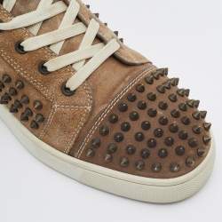 مملوكة مسبقًا Christian Louboutin Beige Suede Louis Spikes High Top Sneakers Size 45