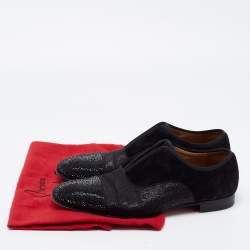 Christian Louboutin Black Fabric and Suede Strass Alpha Male Oxfords Size 42.5