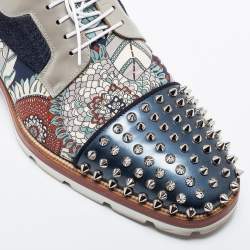 Pre Owned Christian Louboutin Multicolor Leather And Neoprene Luis Spiked Cap Toe Derby Size 43