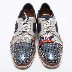 Pre Owned Christian Louboutin Multicolor Leather And Neoprene Luis Spiked Cap Toe Derby Size 43