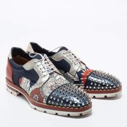 Pre Owned Christian Louboutin Multicolor Leather And Neoprene Luis Spiked Cap Toe Derby Size 43