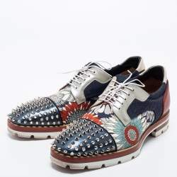 Pre Owned Christian Louboutin Multicolor Leather And Neoprene Luis Spiked Cap Toe Derby Size 43