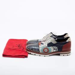 Pre Owned Christian Louboutin Multicolor Leather And Neoprene Luis Spiked Cap Toe Derby Size 43