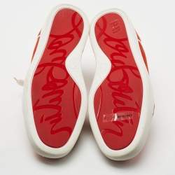 مملوكة مسبقًا Christian Louboutin Orange/White Velvet and Leather Lace Up Sneakers Size 40