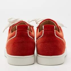 مملوكة مسبقًا Christian Louboutin Orange/White Velvet and Leather Lace Up Sneakers Size 40