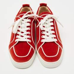 مملوكة مسبقًا Christian Louboutin Orange/White Velvet and Leather Lace Up Sneakers Size 40
