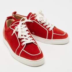 مملوكة مسبقًا Christian Louboutin Orange/White Velvet and Leather Lace Up Sneakers Size 40