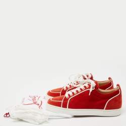 مملوكة مسبقًا Christian Louboutin Orange/White Velvet and Leather Lace Up Sneakers Size 40