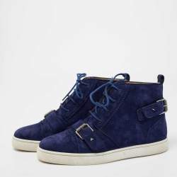 Fashion Brand Navy Blue Genuine Leather Red Bottoms High Top