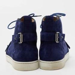 Christian Louboutin Navy Blue Suede Nono Strap Reglisse High-Top Sneakers Size 39.5