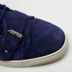 Christian Louboutin Navy Blue Suede Nono Strap Reglisse High-Top Sneakers Size 39.5