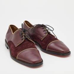 Christian Louboutin Burgundy Leather and Suede Bruno Zip Detail Derby Size 41