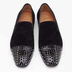 Pre Owned Christian Louboutin Black Velvet Spooky Spiked Toe Cap Smoking Slippers 41.5