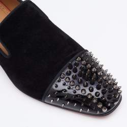 Pre Owned Christian Louboutin Black Velvet Spooky Spiked Toe Cap Smoking Slippers 41.5