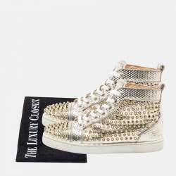 Christian Louboutin Gold Texture Leather Louis Junior Spikes High Top Sneakers Size 40.5