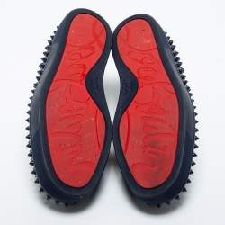 Pre Owned Christian Louboutin Navy Blue Leather Roller Slip On Sneakers Size 45