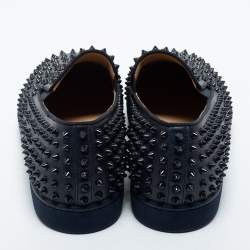 Pre Owned Christian Louboutin Navy Blue Leather Roller Slip On Sneakers Size 45