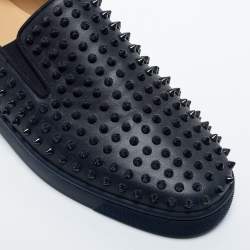 Pre Owned Christian Louboutin Navy Blue Leather Roller Slip On Sneakers Size 45