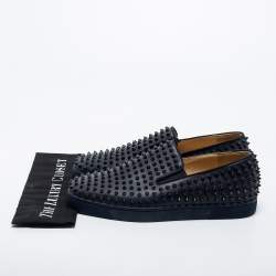 Pre Owned Christian Louboutin Navy Blue Leather Roller Slip On Sneakers Size 45