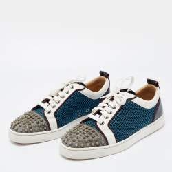 Christian Louboutin Multicolor Glitter, Mesh and Patent Leather Louis Junior Spikes Low Top Sneakers Size 43.5