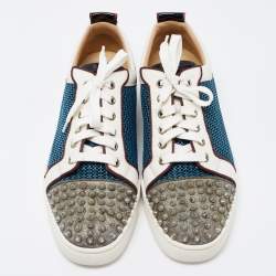 Christian Louboutin Multicolor Glitter, Mesh and Patent Leather Louis Junior Spikes Low Top Sneakers Size 43.5