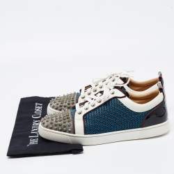 Christian Louboutin Multicolor Glitter, Mesh and Patent Leather Louis Junior Spikes Low Top Sneakers Size 43.5