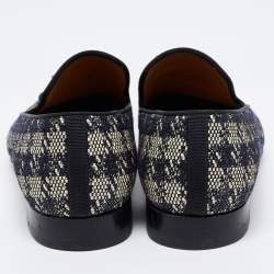 Pre Owned Christian Louboutin Black/White Woven Fabric Dandelion Tassel Slip On Loafers Size 40.5