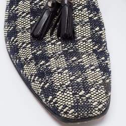 Pre Owned Christian Louboutin Black/White Woven Fabric Dandelion Tassel Slip On Loafers Size 40.5