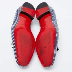 Pre Owned Christian Louboutin White/Blue Woven Fabric Dandelion Tassel Slip On Loafers Size 40.5