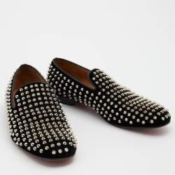 مملوكة مسبقًا Christian Louboutin Black Velvet Dandelion Spike Smoking Slippers Size 43