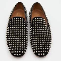 مملوكة مسبقًا Christian Louboutin Black Velvet Dandelion Spike Smoking Slippers Size 43