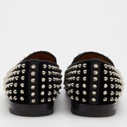 مملوكة مسبقًا Christian Louboutin Black Velvet Dandelion Spike Smoking Slippers Size 43