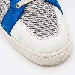 مملوكة مسبقًا Christian Louboutin White/Navy Blue Leather and Woven Fabric Rantulow Low Top Sneakers Size 43