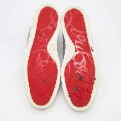 مملوكة مسبقًا Christian Louboutin White/Navy Blue Leather and Woven Fabric Rantulow Low Top Sneakers Size 43