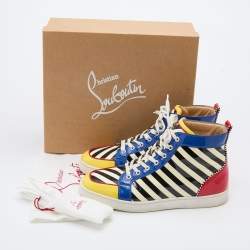 Pre Owned Christian Louboutin Multicolor Patent Leather Rantus Stripes High Top Sneakers Size 43