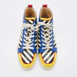 Pre Owned Christian Louboutin Multicolor Patent Leather Rantus Stripes High Top Sneakers Size 43