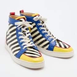 Pre Owned Christian Louboutin Multicolor Patent Leather Rantus Stripes High Top Sneakers Size 43